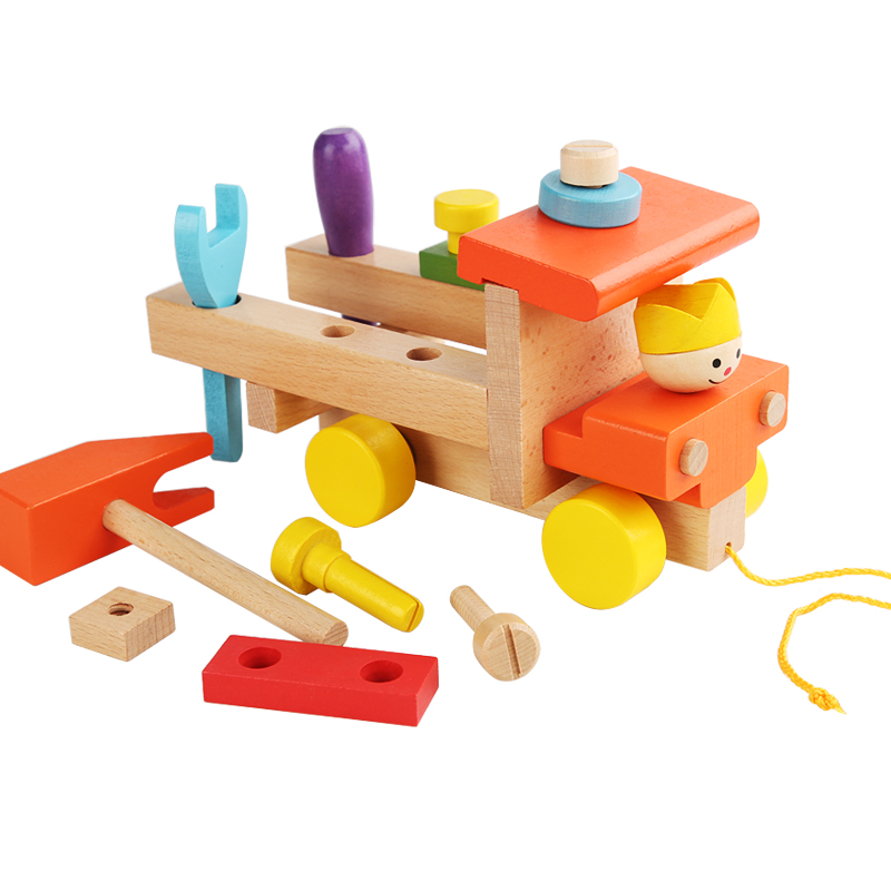 Wooden toy colorful screw car