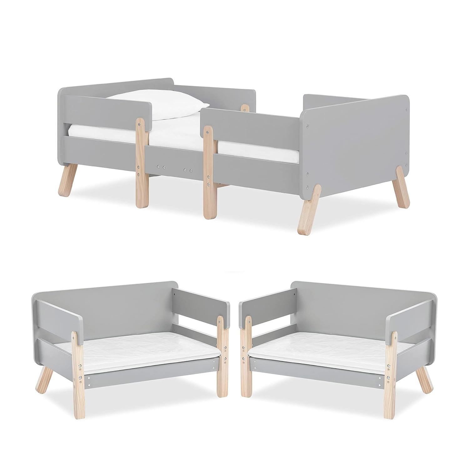 Convertible Toddler Bed Made with Sustainable New Zealand Pinewood in Grey