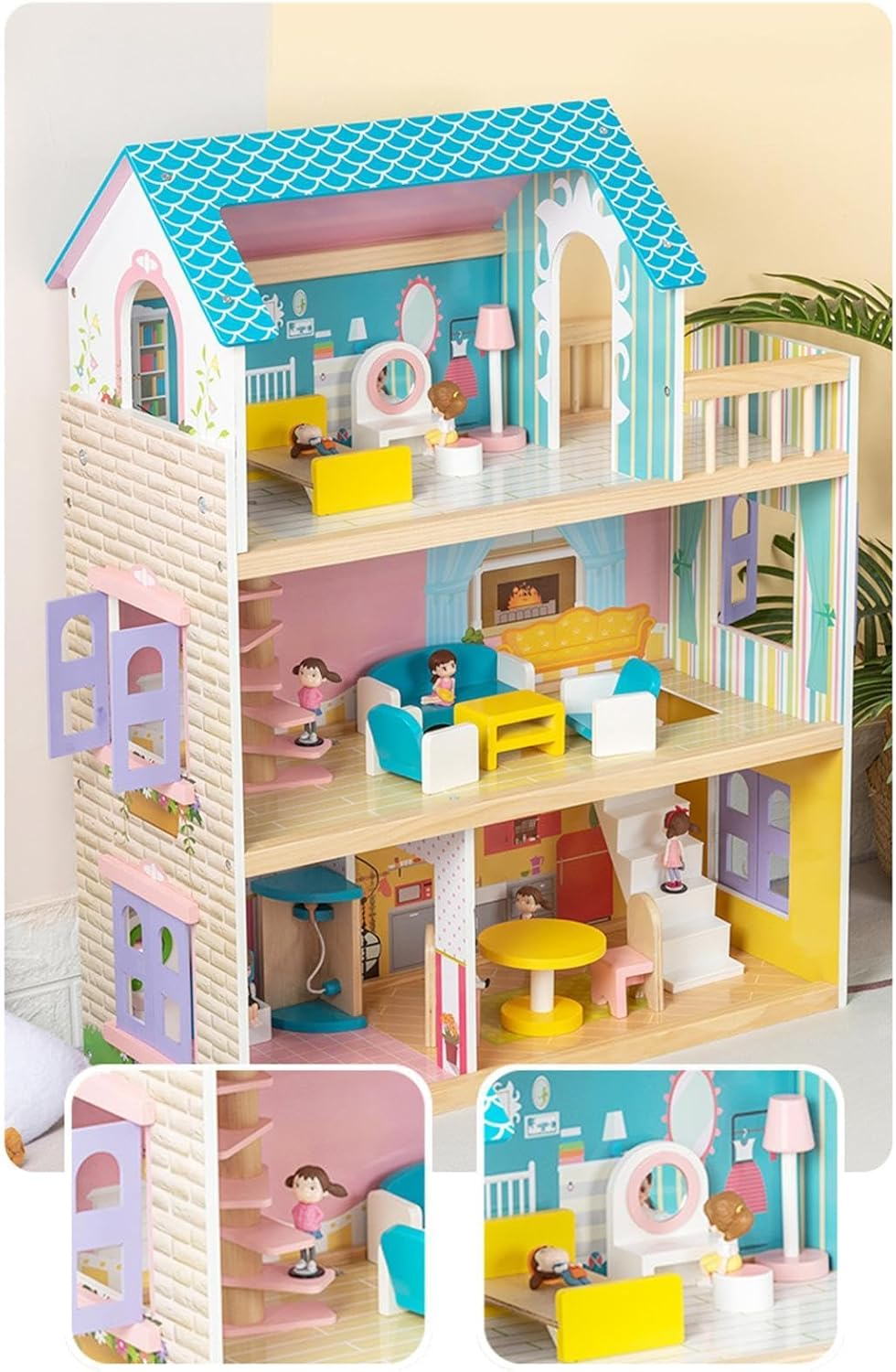 Wooden Dolls House, Modern Family Dollhouse Educational Toys