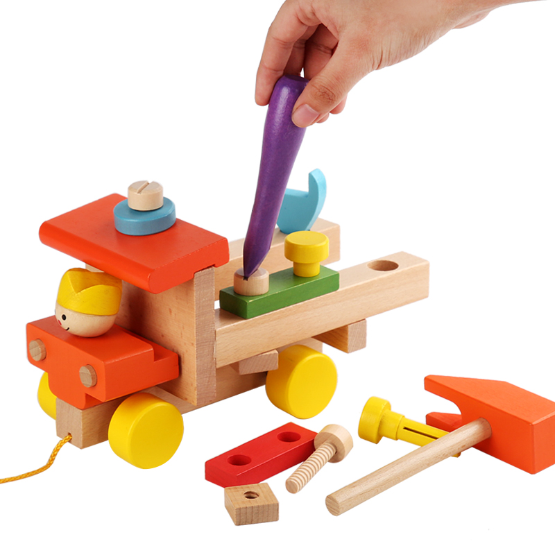 Wooden toy colorful screw car