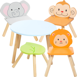 Kids Wooden Animal Table & Chair Set With 4 Seats