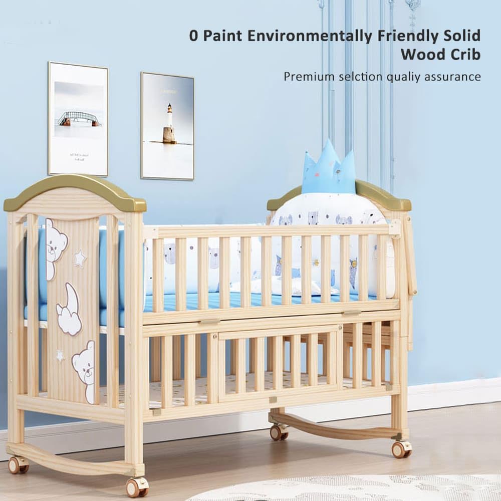 StarAndDaisy Baby Wooden Cot Crib Sleeping Bed with Mattress for Infants/Toddlers