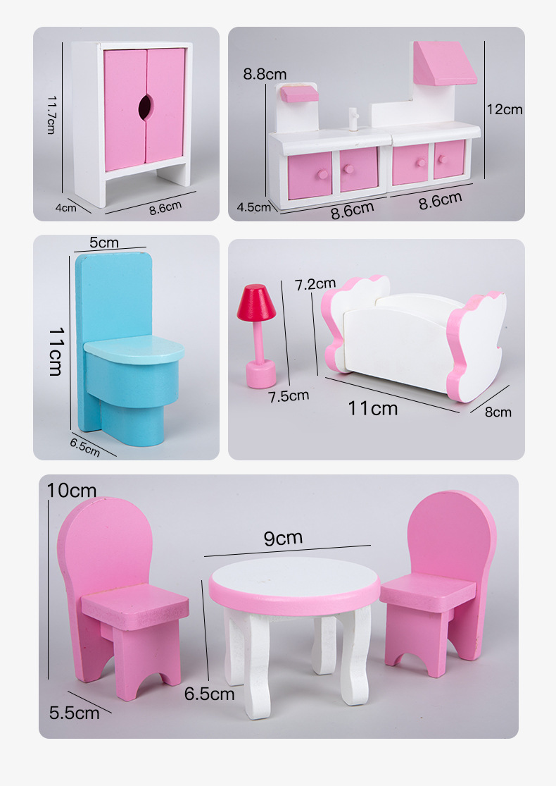 Wooden Large Three Levels Victorian Wooden Doll House with Furniture