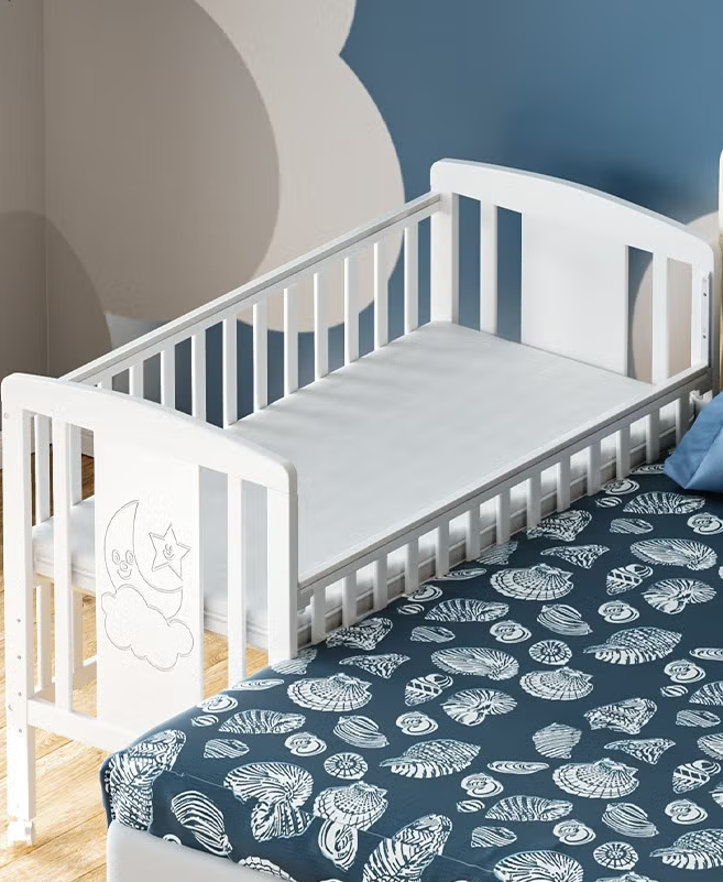 3-in-1 Wooden Baby Cot Bed，Baby Crib，Convertible Baby Bed with Teething Rail