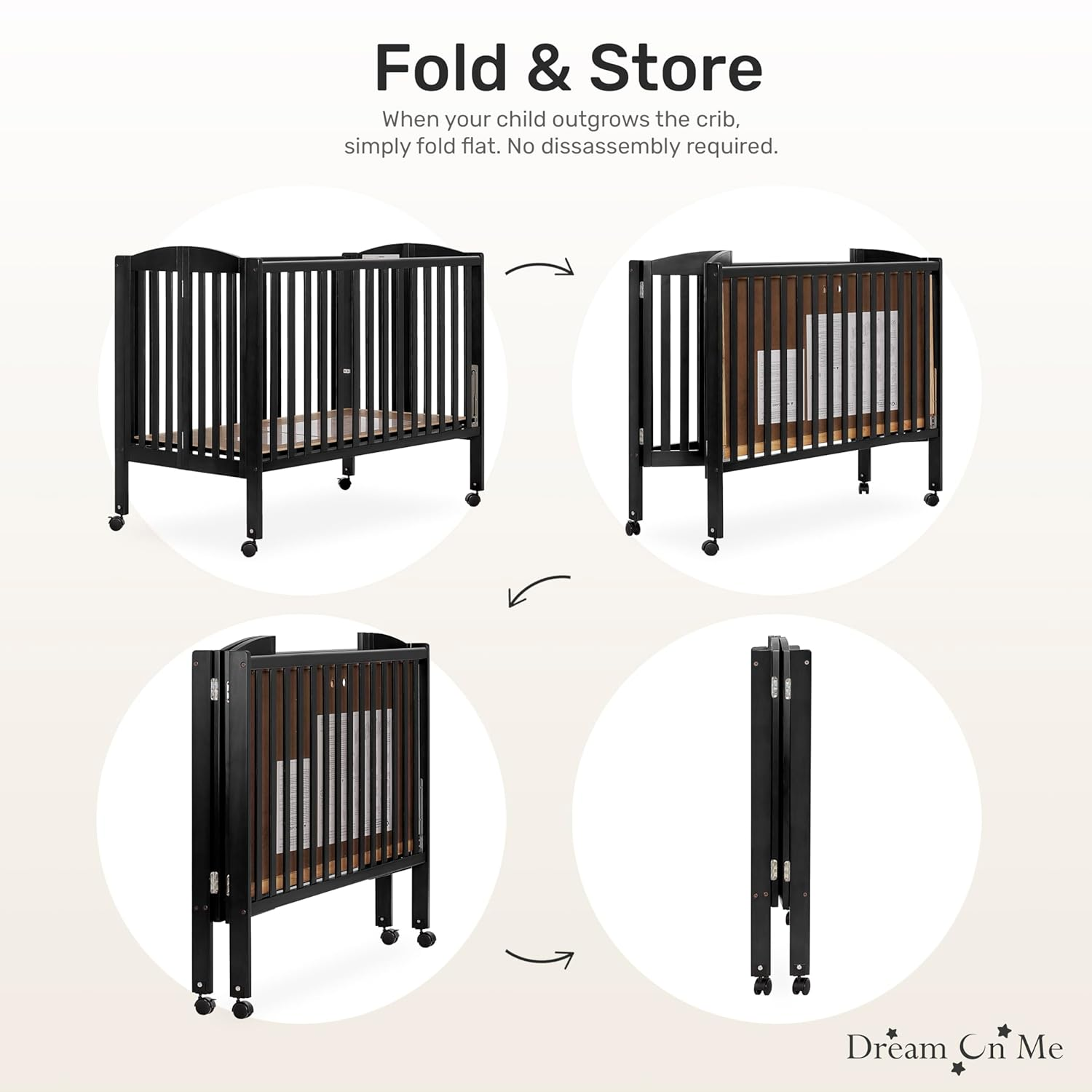 Full-Size 2-in-1 Folding Baby Crib in Black