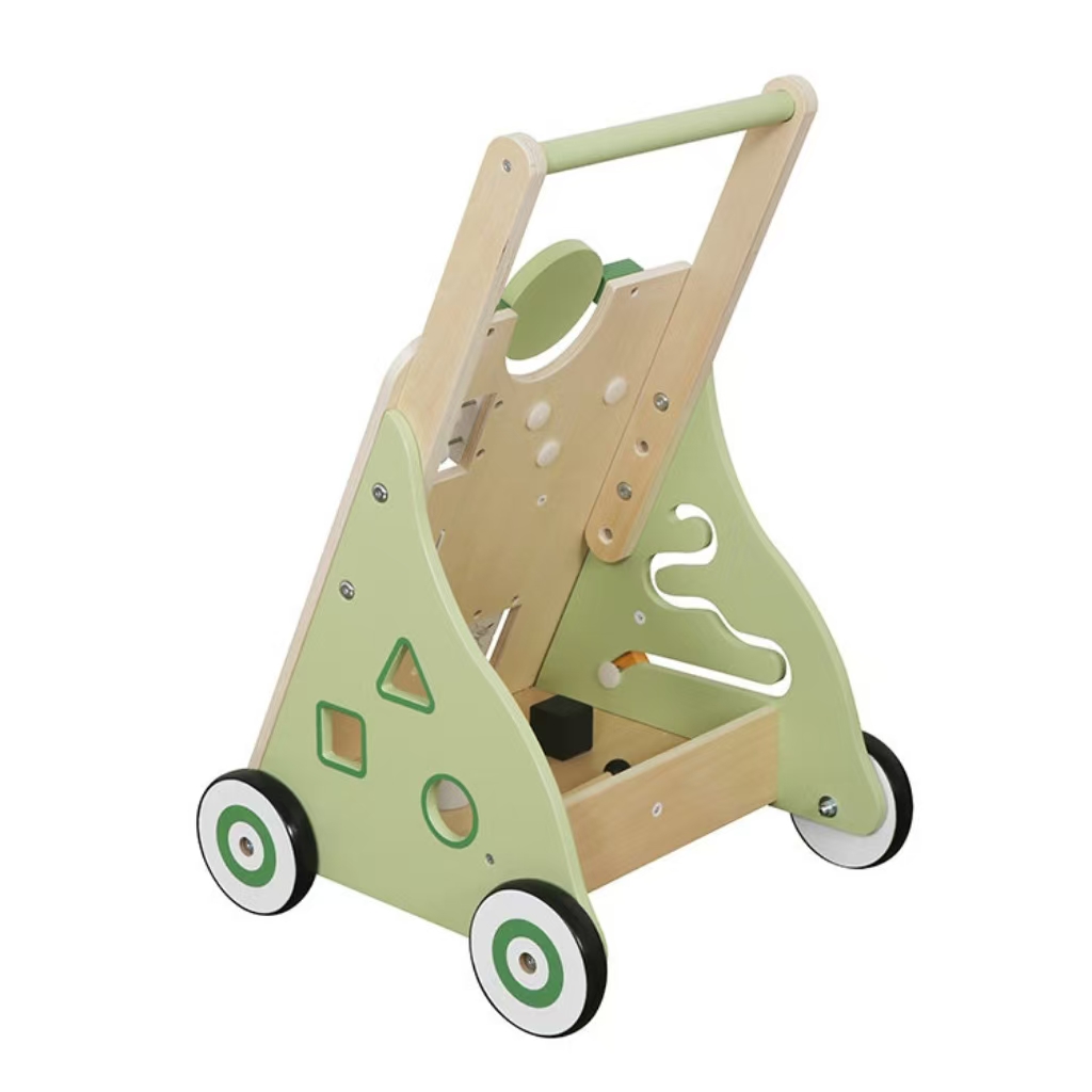 Wooden Baby Push Walker and Toddler Pull Learning Activity Toy