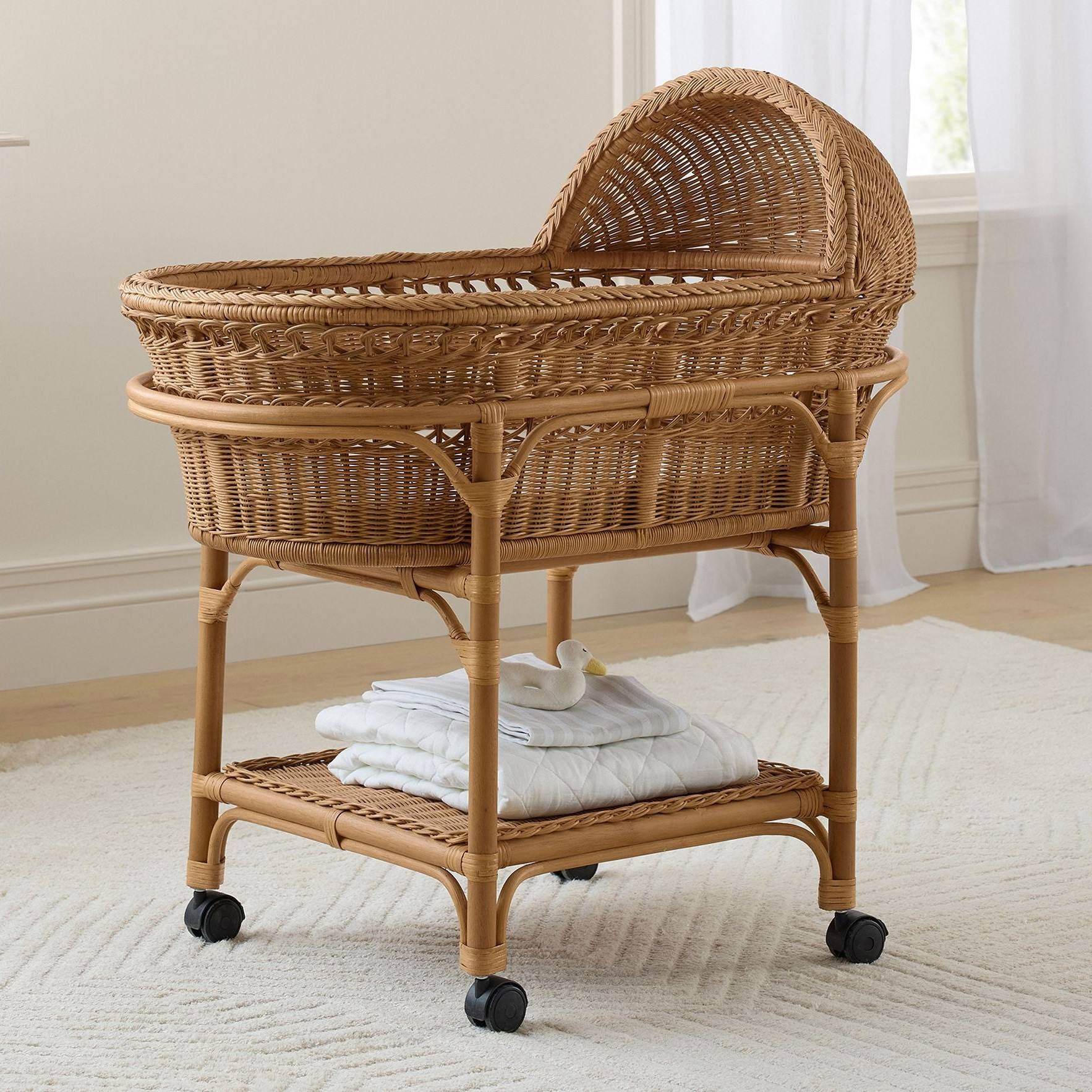 Rattan Baby Bassinet + Mattress Set