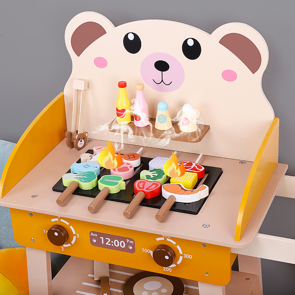 Wooden Toy Bear BBQ Cart