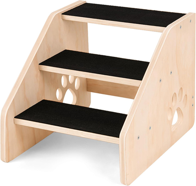Dog Stairs, Wooden 3-Step Dog Ramp for Small Medium Older Cat