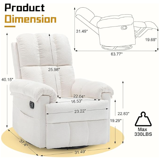 Recliner Chair, Upholstered Manual Recliner with Side Pockets, Nursery Rocking Chair for Living Room