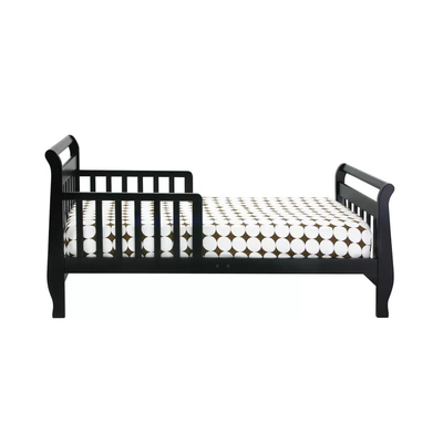 Black Wooden Toddler Bed with Guard Rail