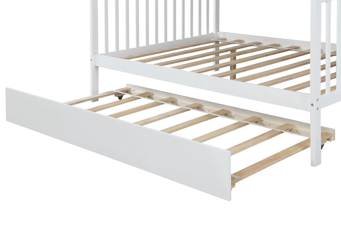 Solid Wood Bunk Bed with Trundle and Storage Ladder