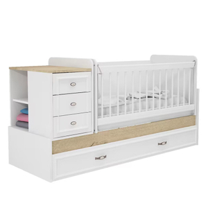 Furniture New Born Bed Eco Friendly Manual Baby Cot French Style Wooden Baby Cot Wood Baby Crib for MID East 1640-4