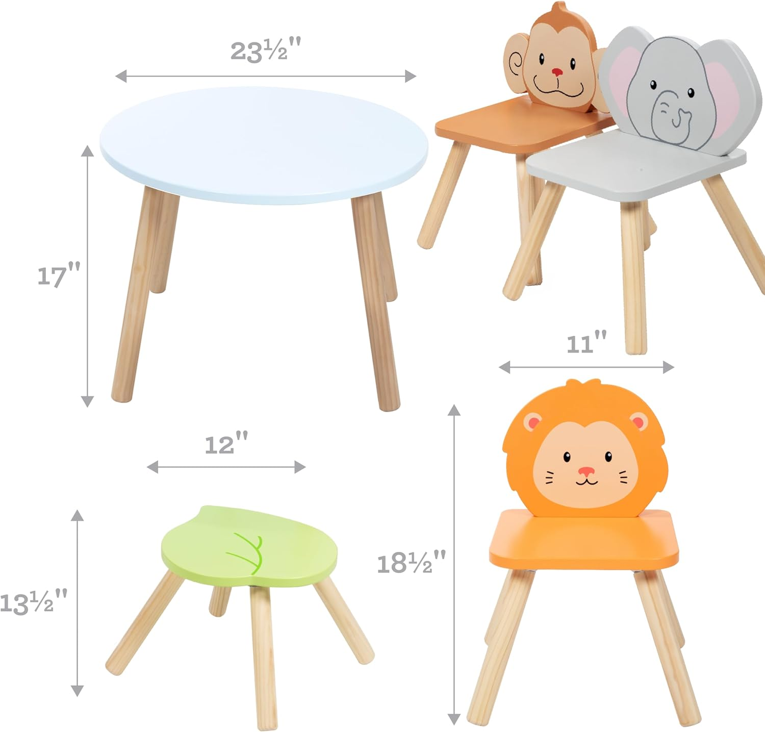 Kids Wooden Animal Table & Chair Set With 4 Seats