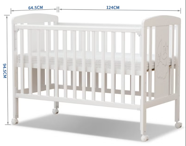 3-in-1 Wooden Baby Cot Bed，Baby Crib，Convertible Baby Bed with Teething Rail