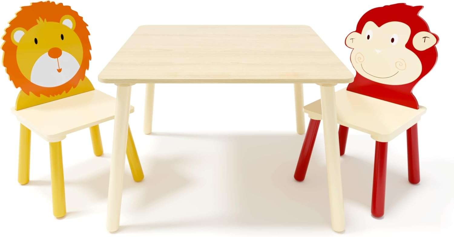 Kids Table And 2 Chairs Set, 3 Pieces Wooden Activity Play Table Set