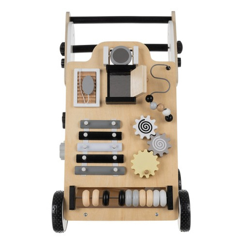 Wooden Push Walker for Children - Educational Montessori Ride-on with A Manipulative Board