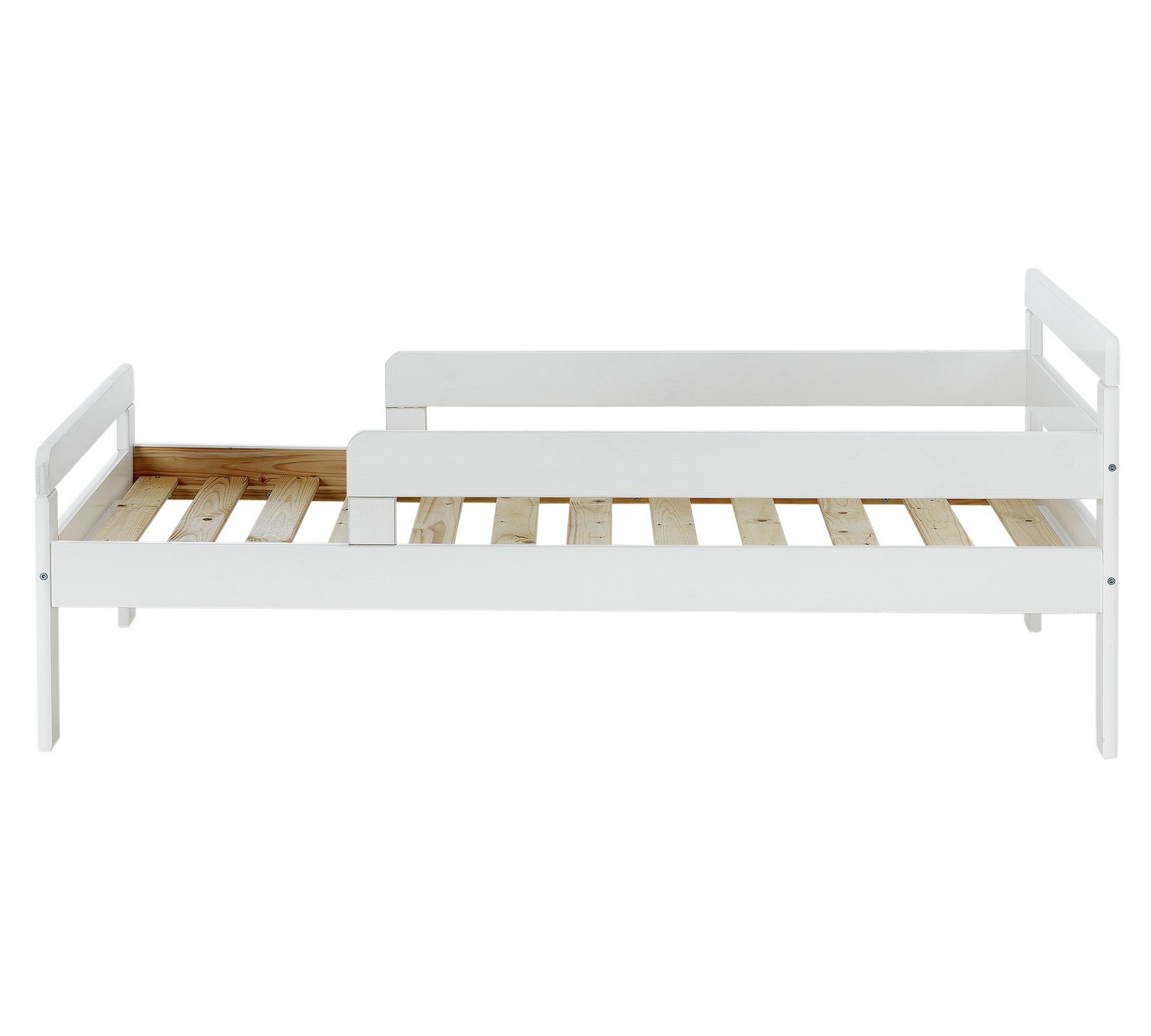 White Toddler Bed with Guard Rail in Wood