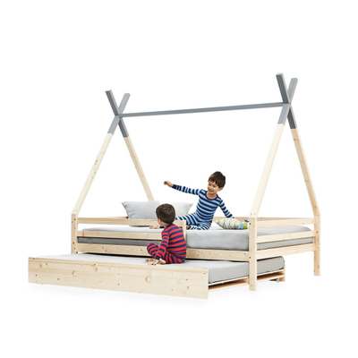 Children Solid Wood Tepee Play Bed with Trundle