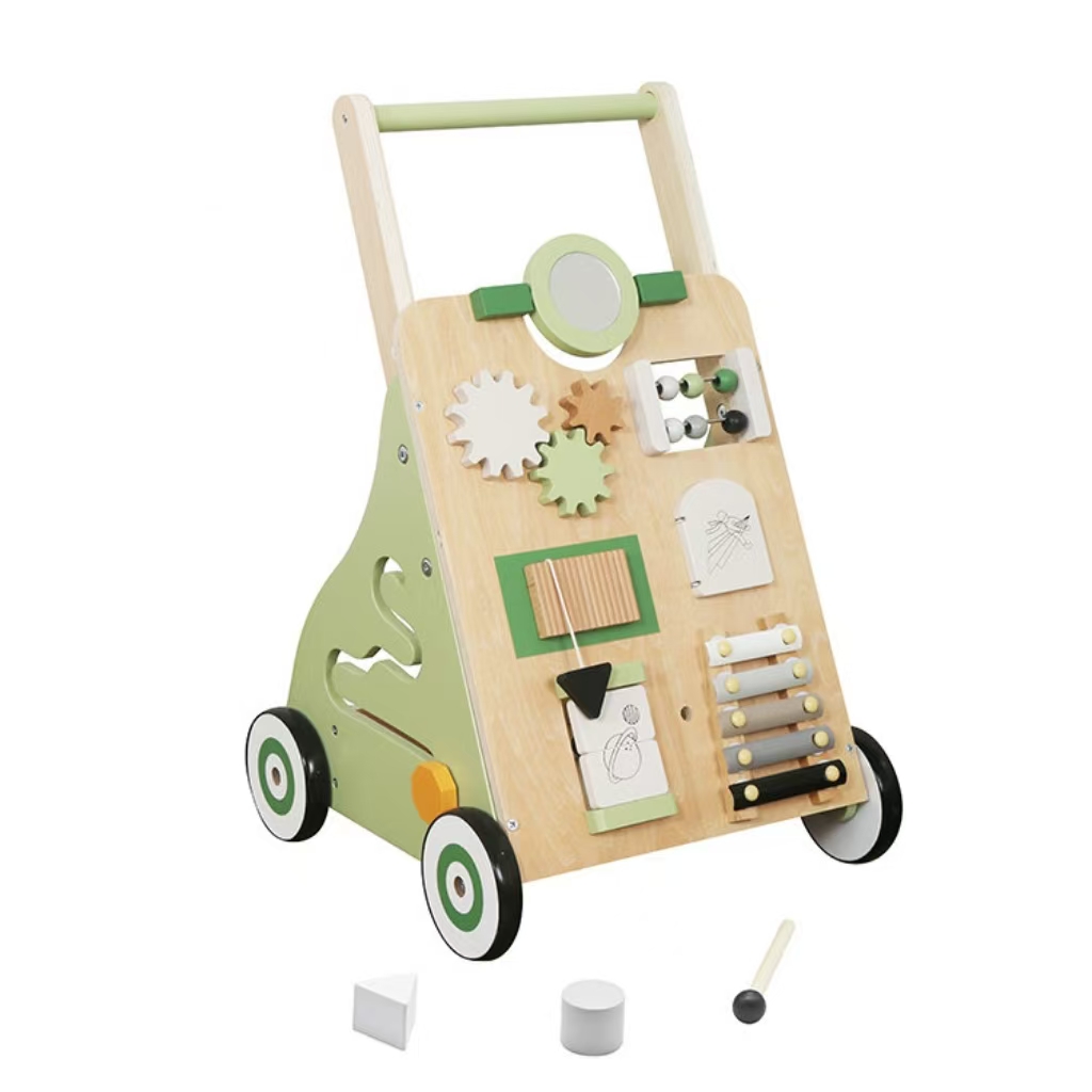 Wooden Baby Push Walker and Toddler Pull Learning Activity Toy