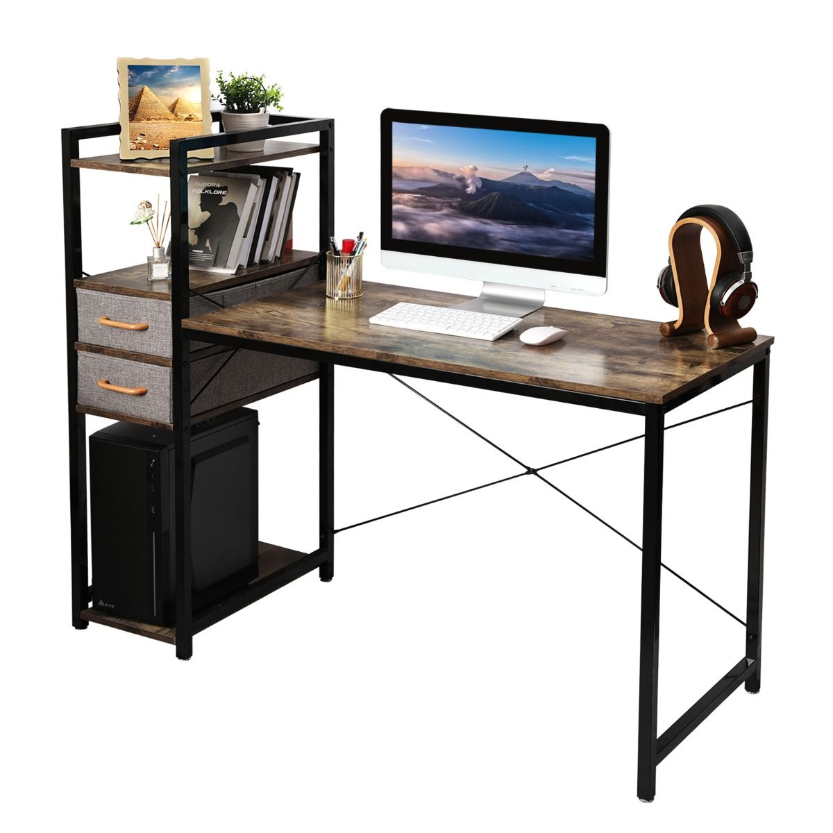 Home Office Computer Desk with Storage Shelf