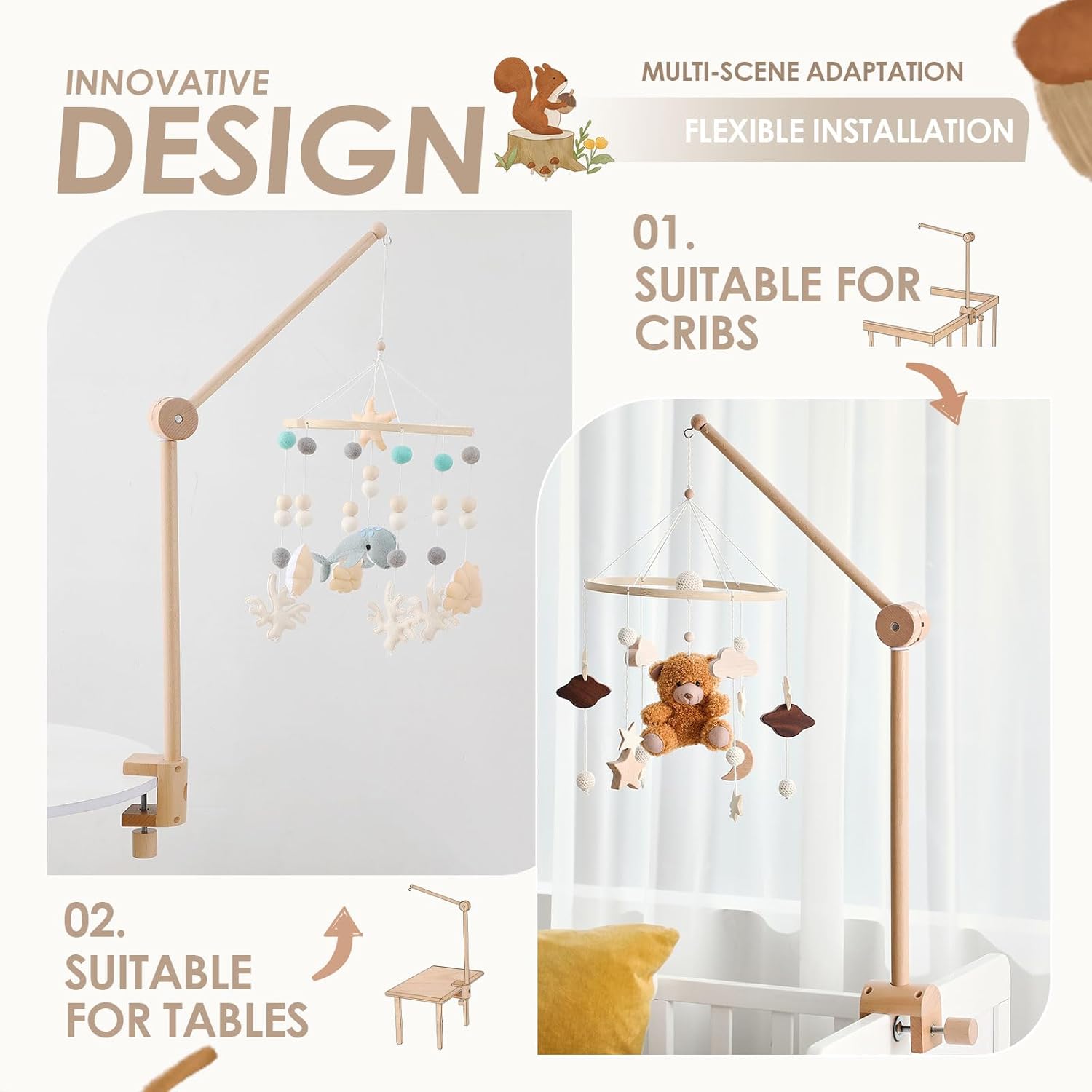 Crib Mobile Arm - Rotating Baby Mobile Hange