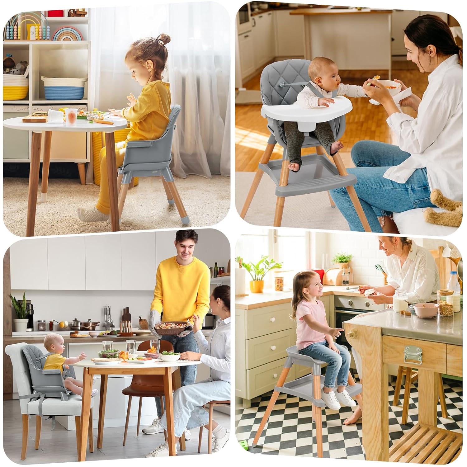 6 in 1 Wooden High Chair with Storage And Dishwasher Safe Tray